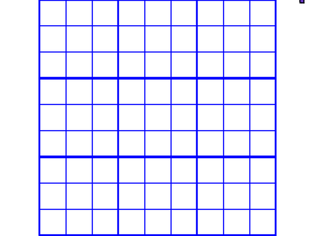 Hình 2: lưới ô vuông 9x9, đường chia nhóm 3x3 được vẽ đậm hơn kiểu lưới Sudoku
