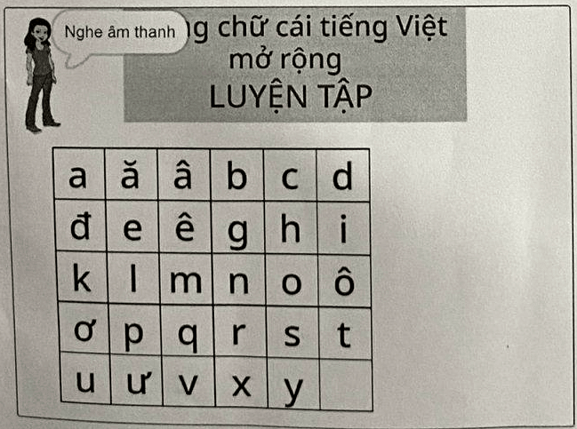 Trong khi Luyện tập: giáo viên nói Nghe âm thanh, lưới 29 chữ cái chờ người chơi nháy chọn
