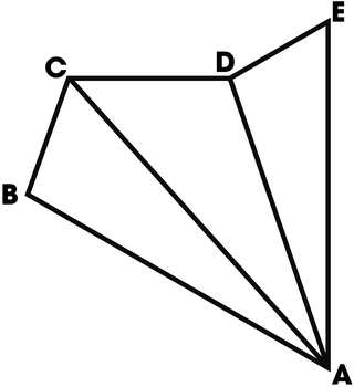 Sơ đồ đường đi nối các điểm A, B, C, D, E: A nối B, C, D, E; B nối C; C nối D; D nối E